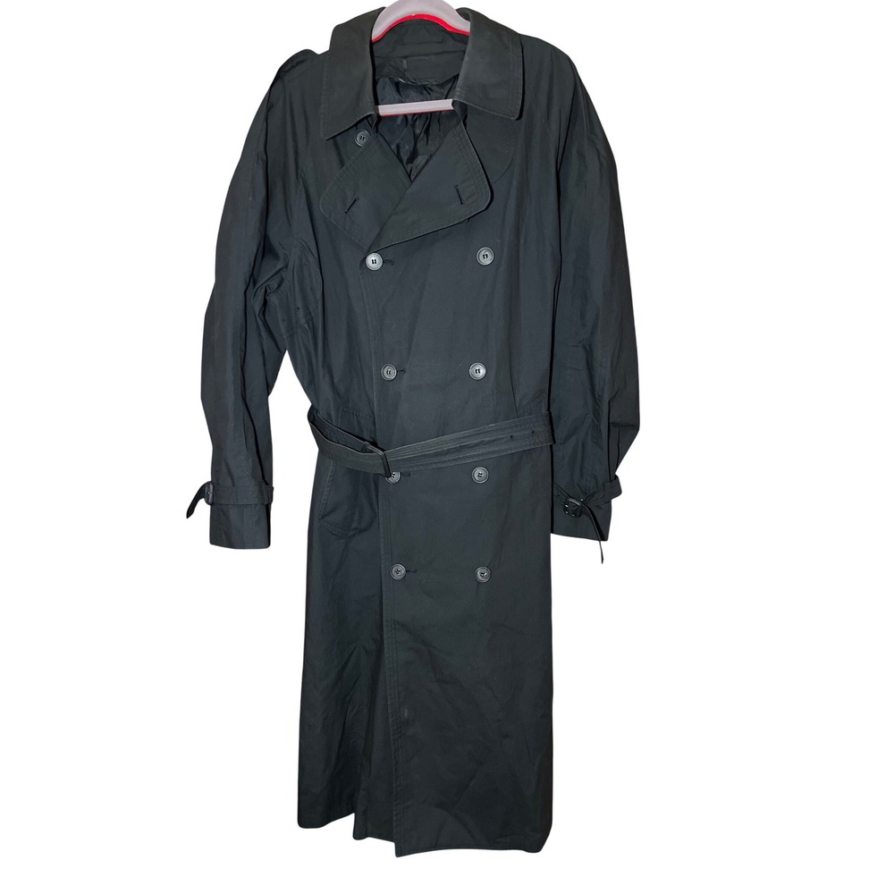 London Fog Men's Classic Double Breasted Trench Coat‎ Belted Black Size 42 Long